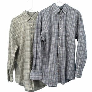 Greg Norman Collection Plaid Button Down Shirts - Gray and Tan. Lot of 2.